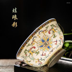 Bols émail couleur os chine pied haut anti-brûlure bol de riz ménage cour chinoise Jingdezhen vaisselle en céramique