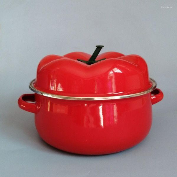 Bols bol à soupe en émail avec couvercle pour usage domestique tomate épaissie Double oreille Pot nouilles instantanées ragoût