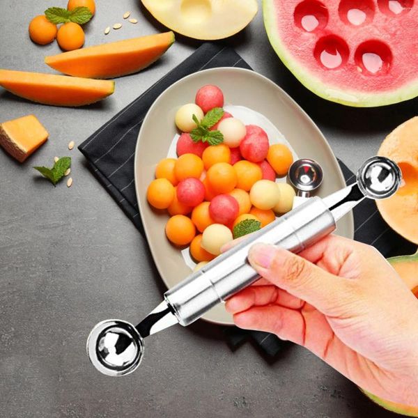 Bols à tête terminée cuillère à glace aux fruits Melon en acier inoxydable en forme de coeur Double napperons rustiques pour Table de cuisine