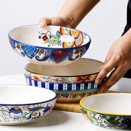 Ciotole Piatto da minestra in ceramica creativo europeo e americano Dipinto a mano Ciotola per insalata con piatto rotondo da 8 pollici Deep Western Tableware