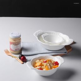 Bols Vaisselle en céramique européenne, bol à salade binaural en relief, Dessert de noël blanc, soupe en forme spéciale, assiette de fruits mignonne
