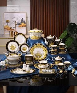 Bowls European Ocean Pattern Series Bowl Plate Set Home Model Room High-End Luxury Bone China Gift