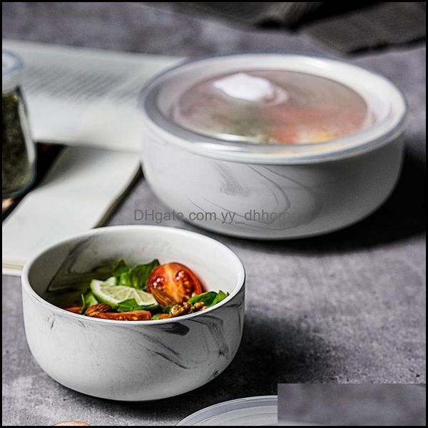 Bols Salade en céramique de bol de fraîcheur de style européen avec couvercle boîte à déjeuner domestique nouilles riz instantané livraison directe 2021 maison G Yydhhome Dhogz