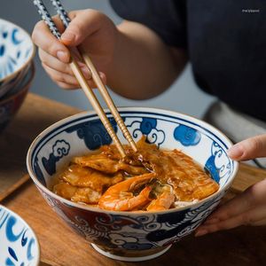 Bols fantaisie créatif chinois Ajisen Ramen bol rétro en céramique grande soupe maison nouilles légumes chapeau salade B