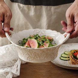 Juego de cuencos y platos de alta calidad para el hogar, plato de sopa de verduras, cuenco de arroz, vajilla de alivio, luz nórdica, creativo de lujo P