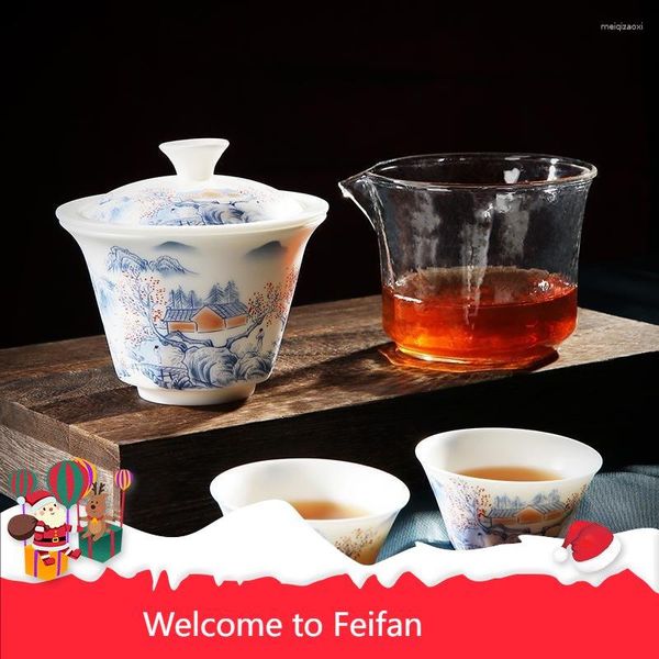 Bols Feifan Dehua Suet Jade Porcelaine Voyage Service À Thé Couverture Bol Express Tasse 1 Pot Trois Filtre Sac De Transport Haut de gamme