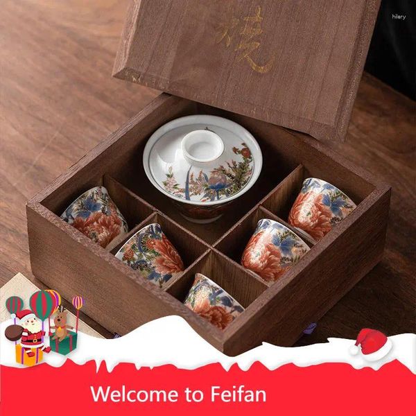 Bowls Feifan Jiugu Firó el Juego de té pintado a mano de retroceso japonés Regalo de alto grado Club privado