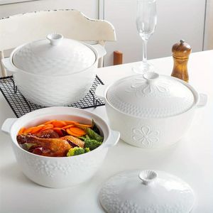 Kommen gallon keramische soep tureen met deksel 3,8L grote capaciteitskom en handgrepen voor het serveren van salade pasta noedels stoofpot