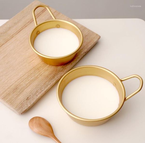 Bols gold couleur coréenne traditionnelle en aluminium rond rond bol tasse de vin avec poignée pour grosse