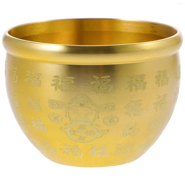 Cuencos dorados para decoración del hogar, cuenco del tesoro, adorno de mesa, lavabo de latón, oferta de dinero, fortuna, tono dorado, oficina china