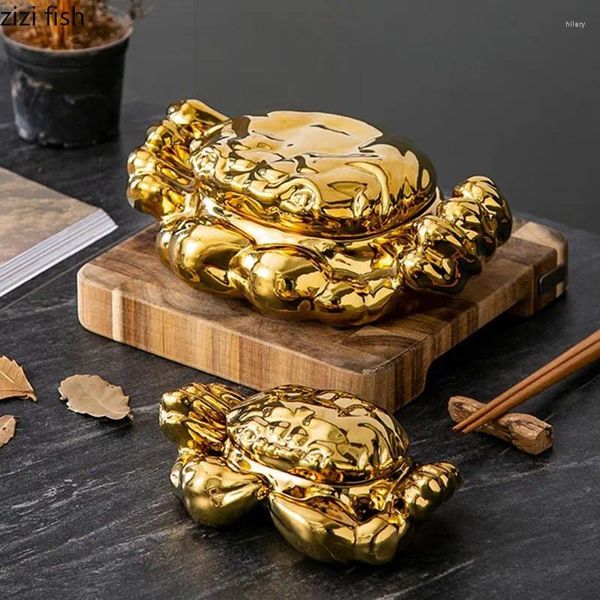 Tazones de cerámica chapado en oro Cabellero creativo de cangrejo espeso de sopa de sopa de sopa Pasta Cortera