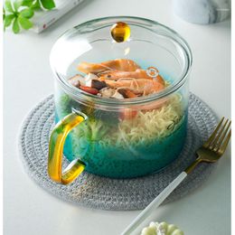 Bols Gradient Blue Ramen Bowl Creative Poignée Ustensiles Pour La Cuisine Épaissie Verre Salade Multiple Scène Vaisselle