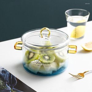 Kommen geleidelijke glazen kom met dekseloren instant noedels transparante fruitsalade hoge borosilicaat noedel