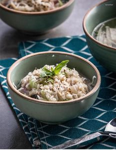 Bols verts rond bol riz maison céramique créatif mangeant de la vaisselle de style européen