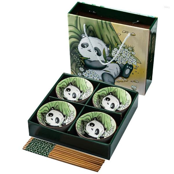 Tazones pintados a mano Panda Panda Ceramic Sableware Regalos creativos y palillos con platos de caja de regalo