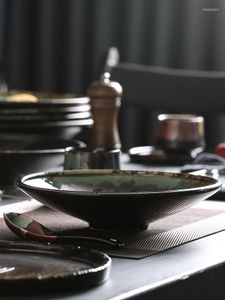 Bols fait à la main bol en céramique vaisselle ronde grand Art salade Ramen maison Restaurant riz boeuf nouilles japonais