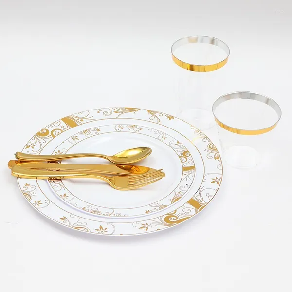 Bols de haute qualité Excellent luxe Bone China Gold Rim Service de table en porcelaine Ensembles de vaisselle fine