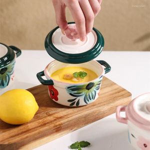 Cuencos Taza de estofado de cerámica de nicho de alto valor con tapa Sopa pequeña para el hogar A prueba de agua Nido de pájaro Olla Huevo al vapor