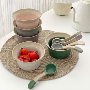 Kommen huishoudelijke keramiek aardewerkkom Japanse handgemaakte retro ruwe dop mollige lepel salade prachtige vorm antiskid