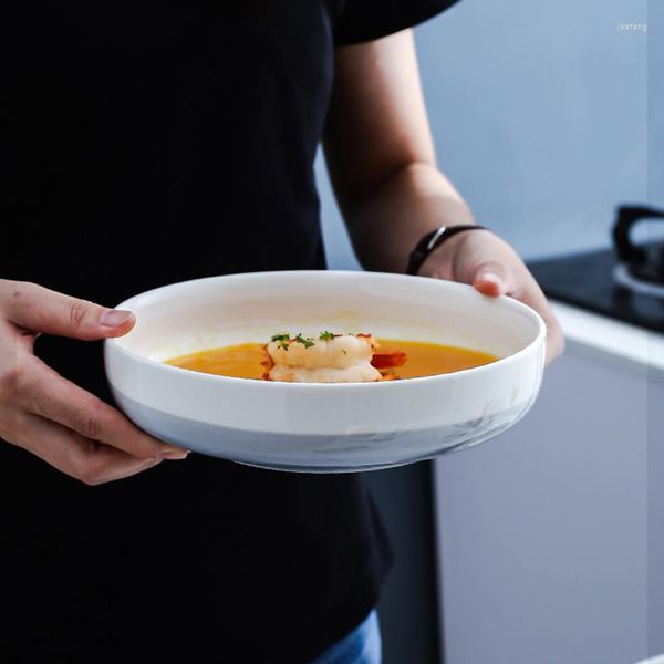 Bols Bol profond de ménage bol en céramique de riz créatif grande salade de soupe plateau rond de nouilles personnalisé assiette à dîner