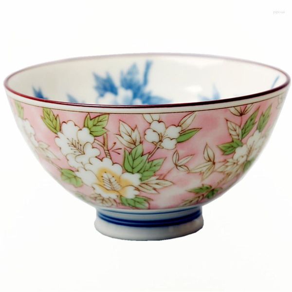 Tazones para el hogar tazón de cerámica de estilo japonés sencillo de cerámica refinada y viento flose de cinco colores neta de arroz rojo