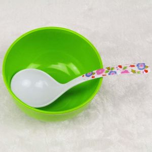 Kommen imitatie porselein bestek om lepel te eten mamine lange handgreep Japanse kleine plastic dessertlepel. Soep