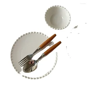 Bols Ins White Pearl Lace Ceramic Plate Home Dessert Western Pasta Porridge Bowl Personalité Créativité 2 Pack