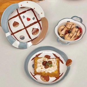 Kommen INS Wind High Beauty Stripe Wave Dot onder glazuur Keramische plaat Dudu Dessert Koreaanse fruitschaal Ontbijtset Diner