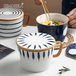 Kommen Instant keramische kom met handvat en deksel Huissalade Japanse stijl Creatieve gereedschappen Noodle