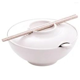 Cuencos Tazón de fideos instantáneos Ramen y cuchara de palillos Sopa de cerámica linda Sopa de cerámica grande Arroz de sushi Bambú Ensalada de estilo japonés con tapas