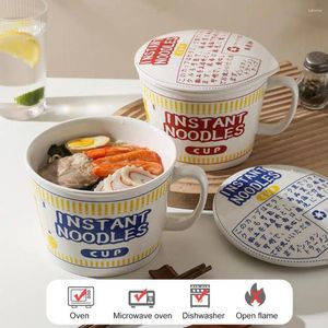 Kommen instant noedelkom met deksel keramiek die soepbekken in de Japanse stijl lunchcontainer opbergt. Dagelijks gebruik