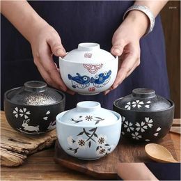 Kommen Japanse keramiek 4.25 inch stoofpotpot met deksel stoom eieroep kleine stomende cup slow cooker home restaurant servies