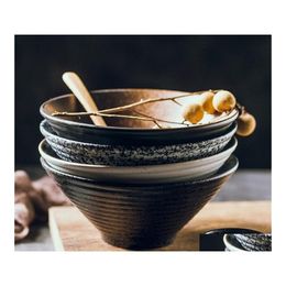 Bols Bol en céramique japonais ménage grand Ramen soupe de riz assiette créative vaisselle ensemble chapeau d'affaires livraison directe maison jardin Kitc Dhg4K