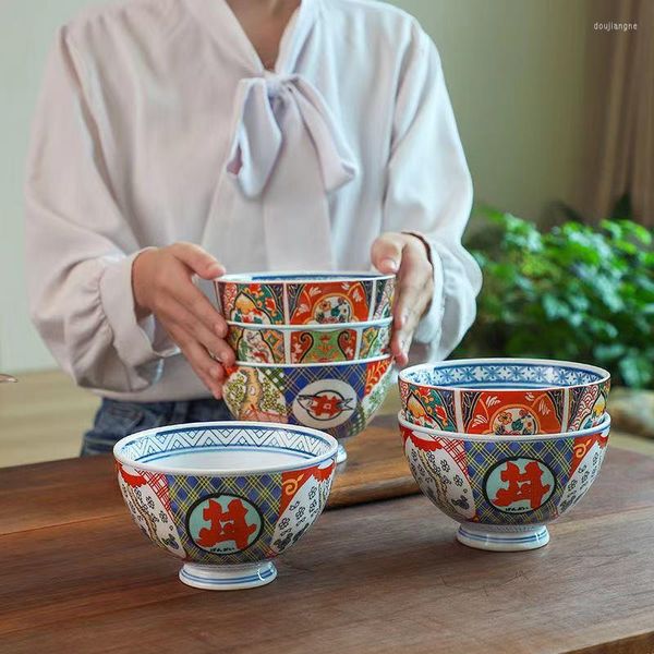Cuencos Japoneses pintados a mano Ramen Bowl Hogar Arroz Sopa Cuenco Retro Cerámica Almacenamiento Vajilla Entrega Cuchara Suministros de cocina