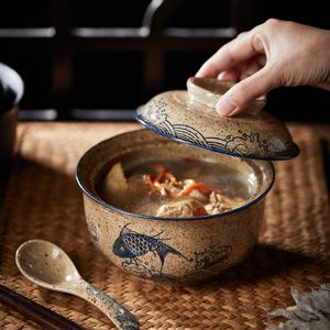 Kommen Japanse instant ramen bowl met deksel retro keramisch keramisch grote capaciteit noedel salade soep huishouden keukentableware benodigdheden 221203