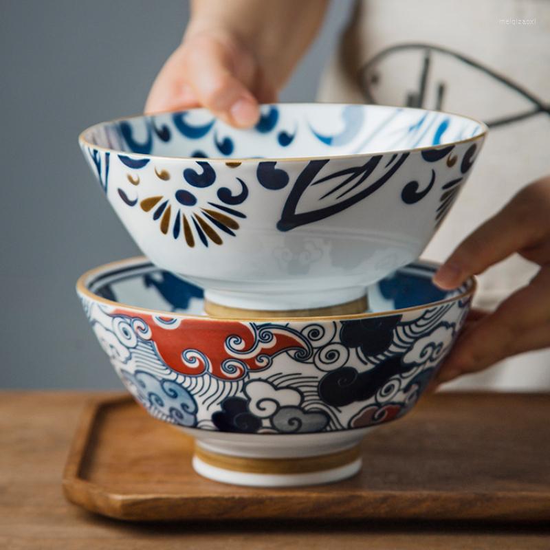 Ceramic Retro Ramen Bowl - Big, Noodle Soup, Salad, Vegetables & More by Japanese Bowls