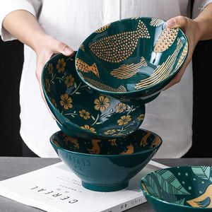 Bols Vaisselle Standard Japonaise Chapeau En Bambou Commercial Bol En Céramique Ménage Grand Cerceau Soupe De Nouilles De Riz