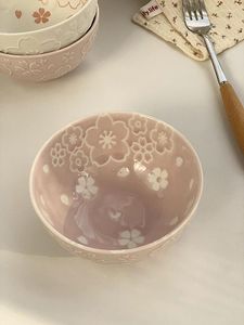 Bols Style japonais et beau vent Ins fleur de cerisier, glaçage d'isolation, bol de riz en céramique pour petit déjeuner