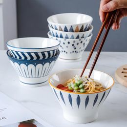 Kommen Japanse stijl blauw witte keramische ramen miso soep udon soba bowl fruit salade servies geschikt voor magnetron vaatwasser