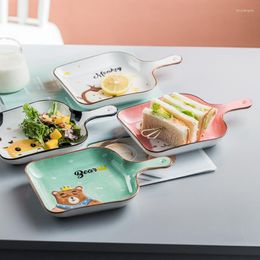 Kommen Japanse stijl cartoon enkele handgreep bakware fruitplaat schattig oven huishouden keramiek servies voor kinderen voor kinderen dumpling p p