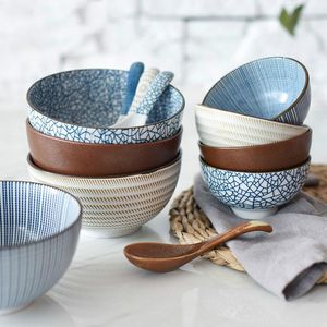 Kommen Japanse stijl klassieke keramische blauwe en witte keuken rijstkom grote ramen soep lepel klein thee-tafelwerk milieuvriendelijk