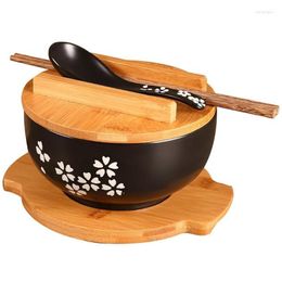 Cuencos Estilo japonés Clogkery Tazón Coreano Vintage Fideos Arroz Cerámica Fideos instantáneos Palillos Tapa Cuchara Almohadilla Entrega Gota Hogar Gard Dhnkg