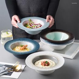 Tazones estilo japonés con tazón de paja de ala ancha característica ramen para el hogar cerámica grande plato de sopa