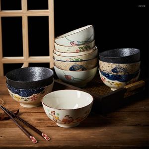 Kommen Japanse vintage kom rijst soep porselein hand geschilderd patroon retro huishouden bloemen vajillas keramisch servies eD50tw