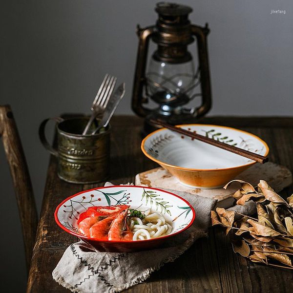 Bols japonais bol de poterie vintage de nouilles de boeuf soupe instantanée nouilles de forêt peintes à la main