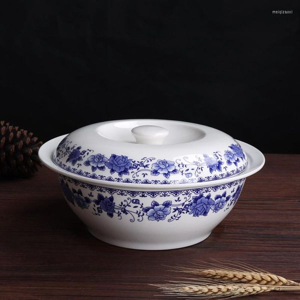 Cuencos Jingdezhen, olla redonda de cerámica para sopa de 9 pulgadas con tapa, vajilla de hueso de China, cuenco grande creativo para el hogar