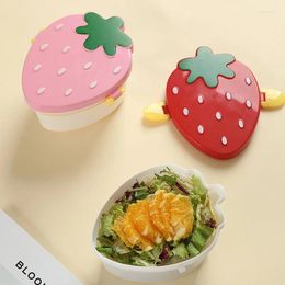Bols enfants Boîte à lunch de forme de fraise mignonne avec cuillère à fourche 2 couches de grande capacité Bento de stockage de fruits