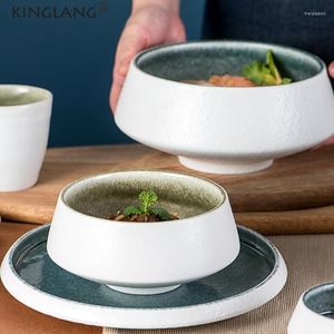 Bols Kinglang Style nordique rétro Klin émaillé poterie nouilles bol bleu vert couleur soupe en gros vaisselle