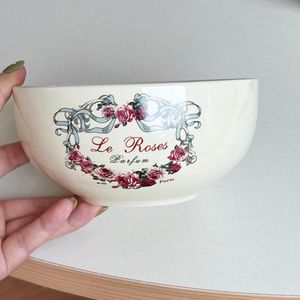 Kommen Koreaanse Retro Stijl Keramische Rijstkom Rond Beige Roze Patroon Servies 5.5 In Soep Ontbijt Havermout Thuis