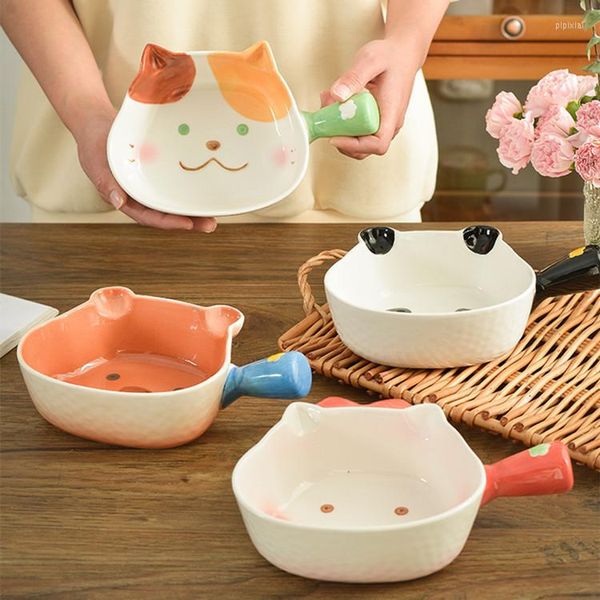 Bols Style coréen Ins fille coeur mignon dessin animé poignée bol unique ménage haute beauté vaisselle en céramique avec